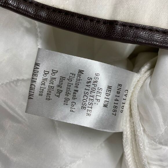 TCEC Cream & Brown Trim Quilted Full-Zip Vest NWOT - Picture 4 of 5